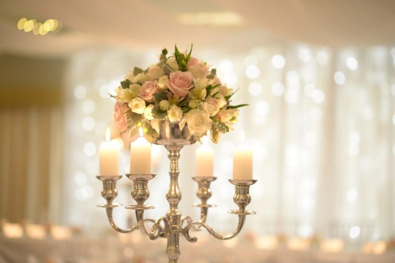 silver and gold candelabra candle holder centrepiece hire brisbane event